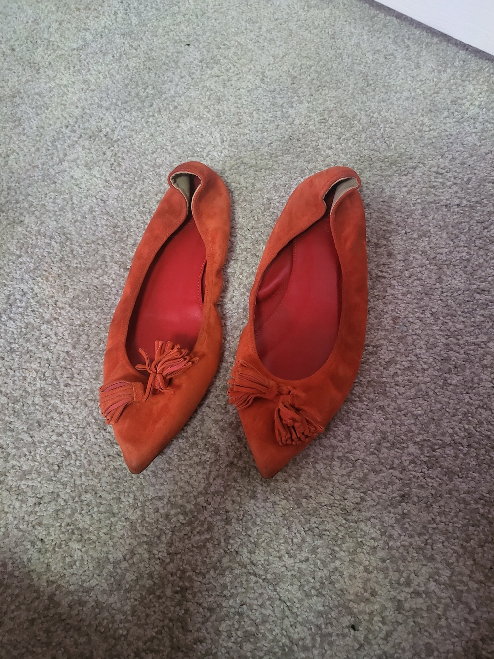J. Crew Orange Suede Pointed Tassel Flats